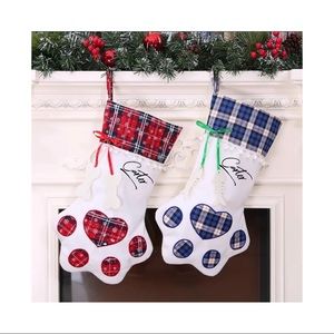 Custom Name item Pet paw holiday stockings- New